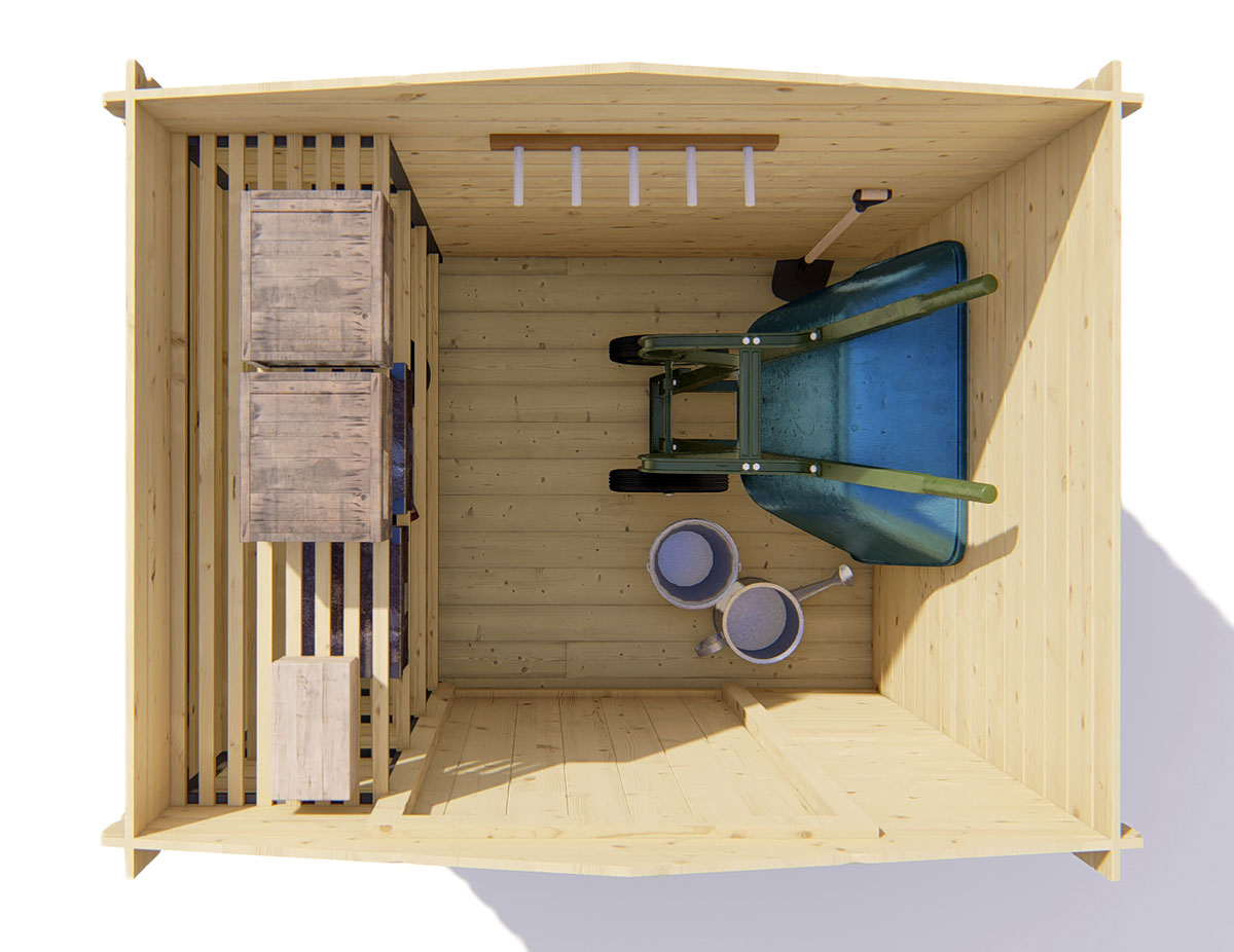 Mini berging van bovenaf gezien zonder dak